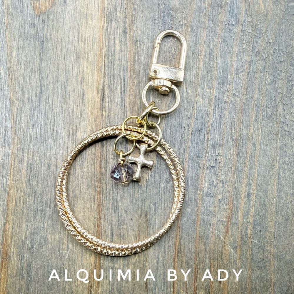 Alquimia Gold Hoop Keychain Earring with Cross and Crystal Accent